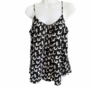 XXI Forever 21 Womens Medium Black White Fox Print Cami Spaghetti Strap Blouse